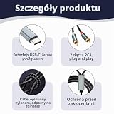 Kabel USB C do 2 RCA z chipem DAC, kabel USB C na RCA stereo audio do wzmacniacza, telewizora, kina domowego, głośników, odbiornika AV, kompatybilny z iPhone 15, dla iPada, dla MacBooka, dla Samsung 1