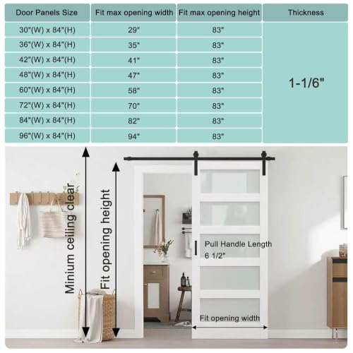 Image of 36 inchx84 inch Frosted Glass Barn Door with 6.6FT Sliding Hardware & Handle, White