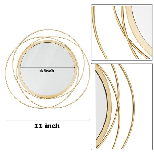 Cityelf 3 Set 13 inch Gold Circle Mirrors Wall Decor Iron Frame Wire Mirror Metal Circular Mirror Home Decor Hanging Mirrors for Room/Bedroom/Bathroom/Entryway