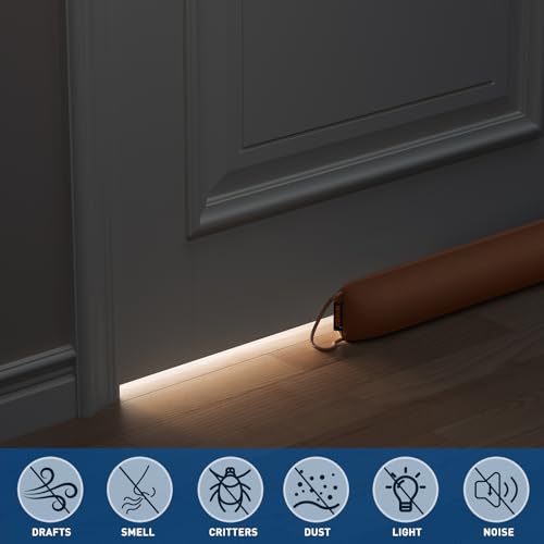 Image of MAGZO Door Draft Stopper, 32 Inch Under Door Draft Blocker Noise Stopper, Weighted Wind Blocker Draft Guard for Bottom of Door, Brown