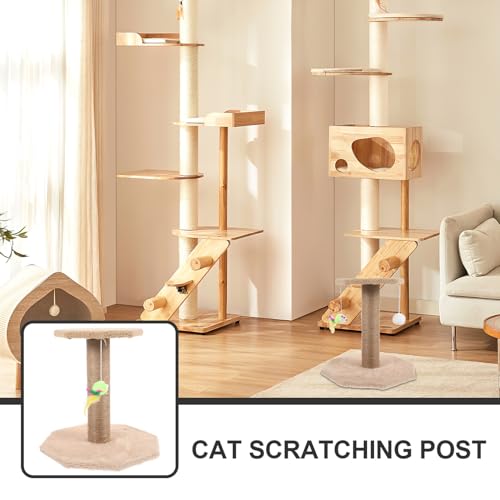Poste rascador para gatos con bola colgante sisal pequeño miniatura 7