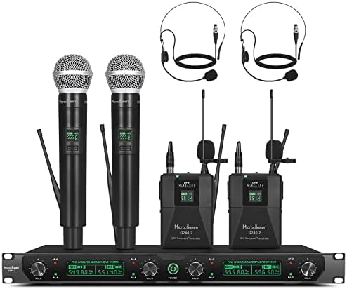 UHF Wireless Microphone System, 4-Channel Cordless Mic Set with Handheld/Bodypack/Headset/Lapel, Metal Build, Fixed Frequency, 400ft Coverage, Ideal for Karaoke/Party/Wedding/Concert