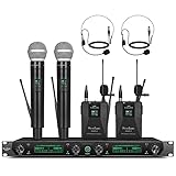 UHF Wireless Microphone System, 4-Channel Cordless Mic Set with Handheld/Bodypack/Headset/Lapel, Met