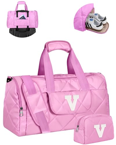 Elilier Thank You Gift Idea, Personalized Duffle Bag for Women, Letter V