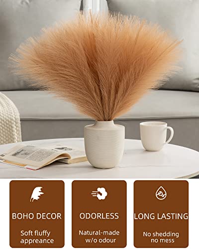 Holaflors Faux Pampas Grass Decor Tall Fluffy, 8Pcs 18" Fake Plants Artificial Flowers Boho Room Décor, Vase Fillers Floral Bouquet For Bridal Shower Wedding Home Christmas Tree Decorations (Taupe) #TOP1