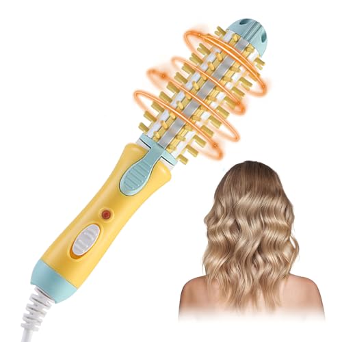Curling Iron, Heated Round Brush Anti-Scald Mini Curling Brush for Long/Short Hair Electric Wand Curling Iron Ceramic Hair Tools, Hair Curler Hot Brush Professionally Anti-Scald (Yellow)