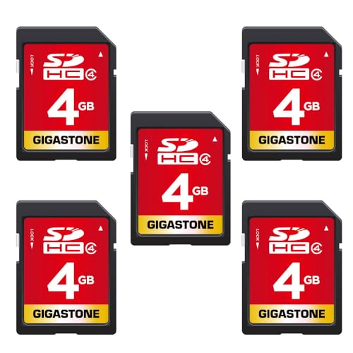 GIGASTONE Tarjeta SD 4GB, Paquete de 5, Tarjeta de Memoria, 5 Minicajas, SDHC Clase 4 para Fotos, Videos, música, Archivos de Voz, cámara DSLR, videocámara DSC, grabadora, reproducción, PC, Mac, POS