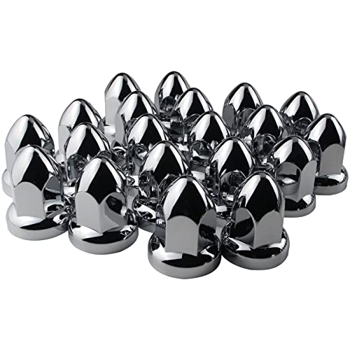 Image of iBroPrat 33mm Chrome Lug Nut Covers Push On ABS Plastic Bullet Flanged 40PC