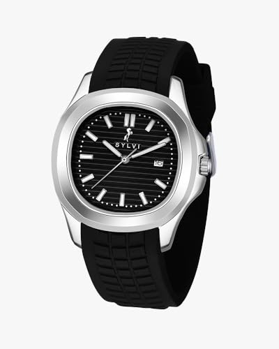 Image of Sylvi Urbanic Men's Analog Watch with Date Display, Silicone Strap, Water Resistant