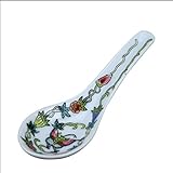 3. Aspect lisse et élégant WDSOPK Cuillère À Soupe en Céramique Peinte À La Main avec Manche en Porcelaine Et Fleur, Cuillère À Riz Asiatique Chinoise, Couverts pour Apéritifs, Ensemble Monobloc, Résistan
