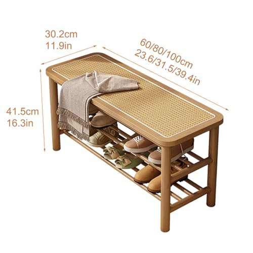Banc à chaussures en bambou rustique à double niveau gain de place