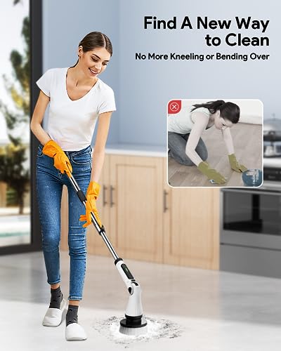Leebein Brosse Nettoyage Électrique Rotative, Brosse Rotative Nettoyage avec 8 Têtes de Brosse Remplaçables & Brosse à Toilette, Tige Extension Réglable & 6 Angles, pour Salle de Bain/Toilette – Image 6
