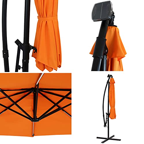 Sunnydaze Outdoor Cantilever Offset Patio Umbrella With Solar Led Lights - Outside Waterproof Polyester Shade Steel Pole - Air Vent, Cross Base And Crank - 10-Foot - Tangerine #TOP5