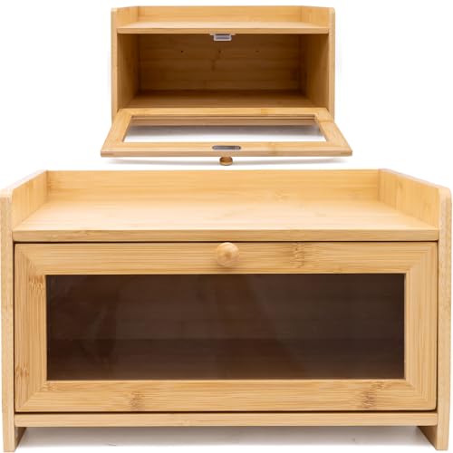Maison Des Cadeaux Bamboo Wood Single Layer Bread Bin Food Storage Kitchen Countertop Top Shelf (BAM 14)