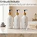 Imagen de FCINNOVA Dispensador Jabon Baño blanco mate 500ml Set de 3 Botes para Gel y Champu Acondicionador y Embudo para rellenado Este Dosificador Jabon Baño es elegante practico y mantendra su ducha ordenada