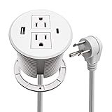 Desk Power Grommet USB C Total 30W, PD Fast Charge Desktop Power Strip 2 Outlets 2 USB Ports Recessed Flat Plug Extension Cord Mount into Countertop Shelf Cabinet End Table. (White)