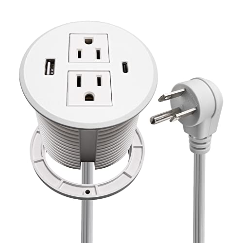 Desk Power Grommet USB C Total 30W, 3.15 Inch PD Fast Charge Desktop Power Strip 2 Outlets 2 USB Ports Recessed Flat Plug Extension Cord Mount into Countertop Shelf Cabinet End Table. (White) by Triantstek - Used condition - US$15.00