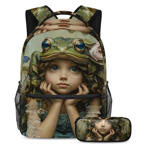 Cartables de grande capacité avec trousse scolaire Princesse grenouille amusante