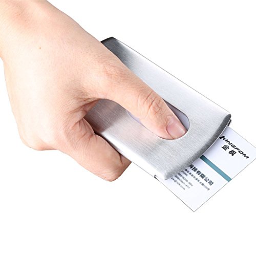 KINGFOM Business Card Holder, Stainless Steel Business Card Case Pocket Card Holders for Men or Women, Slim Business Card Carrier Name Card Holder Wallet Silver