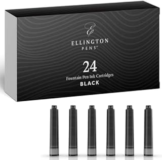 ELLINGTON PENS Black Fountain Pen Ink Refills - 24 Pack International Standard Size Cartridges - Premium Quality & Non-Toxic - Long-Lasting Ink