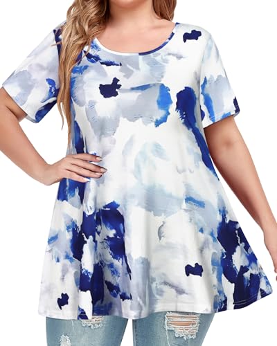 Image of JOELLYUS Plus Size Tops for Women Tunic Floral Casual Short Sleeves T Shirts Flowy Blouses 2026