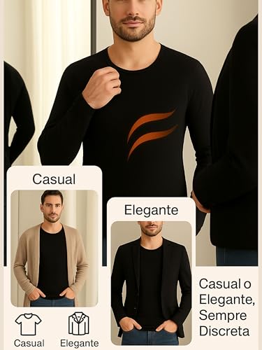 Liabel - Camiseta interior para hombre de algodón cálido de manga larga (lote de 2) suave camiseta interior de invierno efecto térmico natural blanco o negro, Negro Gargantilla - 2pcs, XL