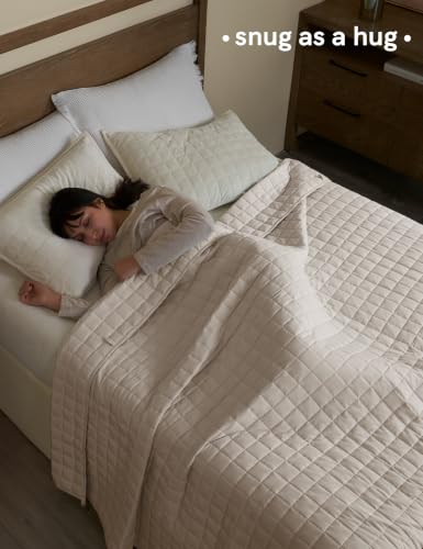 Image of YnM King Size Weighted Blanket for Adults (88x104 Inches, 40 Pounds, Khaki), Exclusive Smallest Compartments with Glass Beads, Heavy Bed Blanket for Two Persons of 240~390lbs on Queen or King Bed