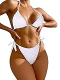 Tgirls Women Rhinestone Bikini Sexy Crystal 2 Piece Swimsuits Halter Triangle Swimwear Set Sparkly Nightclub Body Accessories Jewelry for Girls (White)