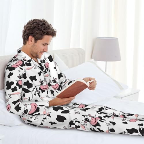 Supdreamc Men's Polyester Long-Sleeved Sleepwear Button-Down Pajamas Set4