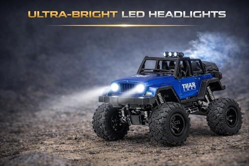Image of TEC TAVAKKAL 1:14 RC Car High Speed 2WD Rock Crawler Monster Truck | Rechargeable Type-C Remote Control Car with Smoke Fog Effect | Metal Body, LED Lights, Off-Road Climbing Toy for Kids (Blue)