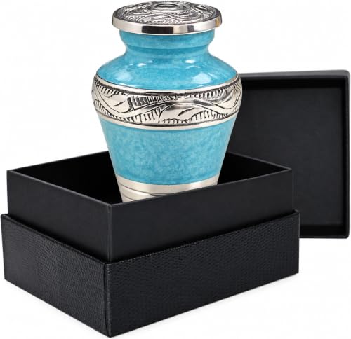 BOLD & DIVINE Beautiful Turquoise Blue Textured Small Keepsake Urns for Human and Pet Ashes | with Velvet Bag & Funnel - 1 Quantity