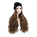 PATTNIUM Beanie Wig Brown Long Curly Wig Beanie Hat with Hair Winter Knit Hat Wavy Brown Wig Women Girls Daily Wear Wig Hair Extensions