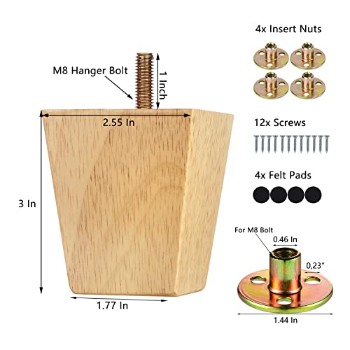 Maricome 3 Inch Furniture Legs Replacement Sofa Couch Feet Set Of 4 Square Tapered Solid Wood Heavy Duty Support thumb #6