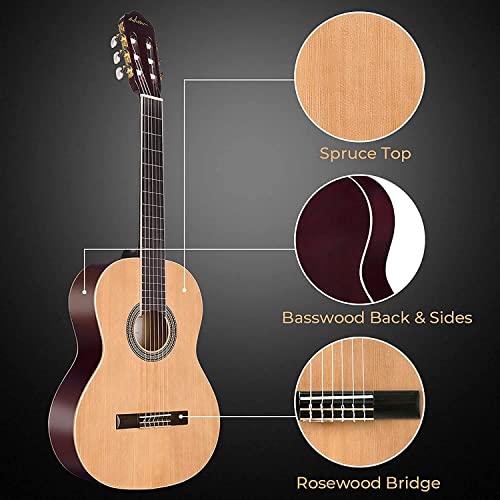 Adm ADMJC613-YW Full Size Classical Nylon Strings Acoustic Guitar 39 Inch Classic Guitarra Starter Bundle thumb #3