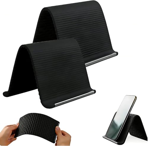 Support de téléphone flexible silicone pliable noir pour bureau tablette et ordinateur