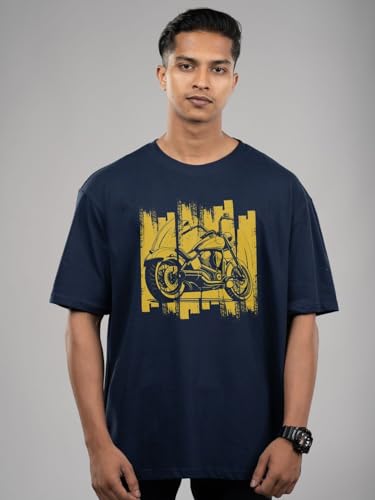 Image of T-Shirt for Men - 100% Cotton Ladakh Motorcycle Rider Half Sleeve Round Neck Graphic Print | Regular & Oversized Fit | 180 /220 GSM | S-5XL | Black, Navy Blue, Olive, Red, White