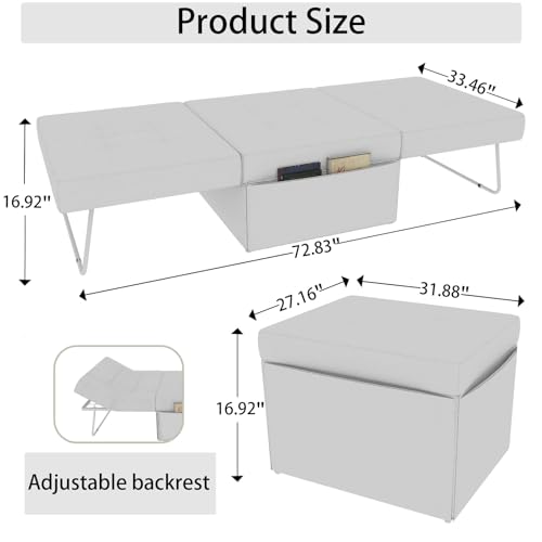 LUMISOL Convertible Sofa Bed, 4 in 1 Multi-Function Folding Ottoman Sleeper Bed, Modern Convertible Chair Adjustable Backrest for Living Room, Small Apartment, Grey