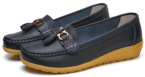Classic Penny Loafers for Women Slip On Leather Lightweight Comfort Rubber Sole Flats Shoes Fashion Ladies Tassel Breathable Nurse Walking Shoes