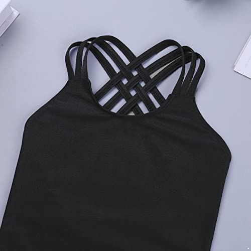dPois Kids Girls Solid Color Basic Leotard for Dance Ballet Gymnastic Tumbling Unitard Biketard Dancewear Black 7-8