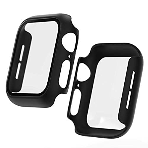 Dilhvy Protector Pantalla para Apple Watch 44mm Series 5/4,PC de Funda y Cristal Templado,Protección Completo Anti-Rasguños Super HD Thin Fit Caja Duro para iWatch Series 5/Series 4 Accesorios, Negro Cover