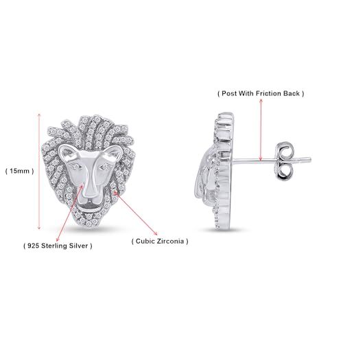 Men's Earrings with Lion Head Studs, 14K Gold Plated 925 Sterling Silver Jewelry Decorated with White Cubic Zirconia or Moissanite Diamond, Animal Stud Jewelry Gift for Men Ear Stud Earrings2