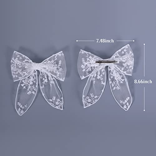 Large Lace Hair Bows For Girls, Hair Clips For Women, Cute Hair Ties Hair Styling Accessories For Wedding Party Beach School, Baby Teen Girl Fabric Stuff, Butterfly Toddler Hair Clip Décor (2 Pack Pure White) #TOP4