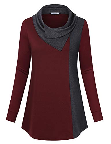 Tunic Tops for Leggings for Women,Youtalia Juniors Blouse Long Sleeve Comfy Cowl Neck Winter Hoodie Sweaters Flared Hem A Line Lightweight T Shirt,Wine X-Large