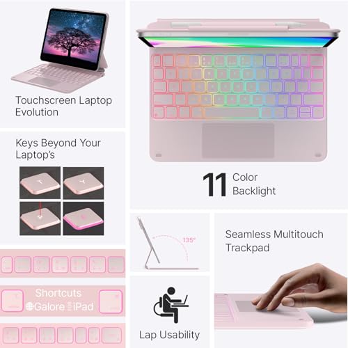 Image of typecase Edge Keyboard Case for iPad Air 11-inch(M4 /M3 /M2, 2026 /2025 /2024), iPad Pro 11 inch (4th /3rd /2nd /1st Gen) & iPad Air 10.9 inch 5 /4th Gen, Multi-Touch Trackpad, 11-Color Backlight, Pink