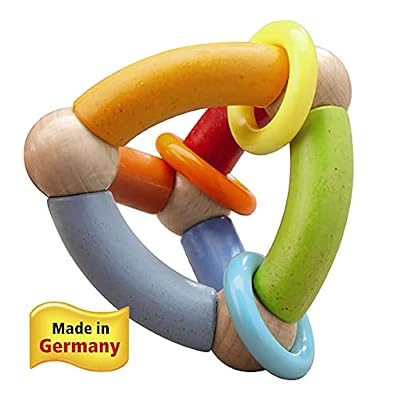 HABA Wooden Teething Toy for Babies 6-18 Months - Colorful Pyramid Developmental Baby Rattle and Teether - Sensory Toy for Infants and Toddlers - German-Made Grasping Toy