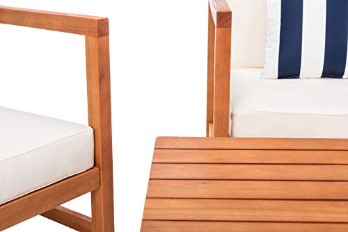 Safavieh Outdoor Collection Montez Natural/ White Cushions/ Striped Pillows 4-Piece Conversation Patio Set #TOP5