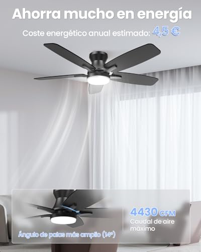 Airwit 106cm Silencioso Ventilador de Techo con Luz Doble Cara Aspas, Regulable Lampara Ventilador Techo con Mando a Distancia y Reversible Motor DC para Dormitorio Salon, 6 Velocidades - imagen 2