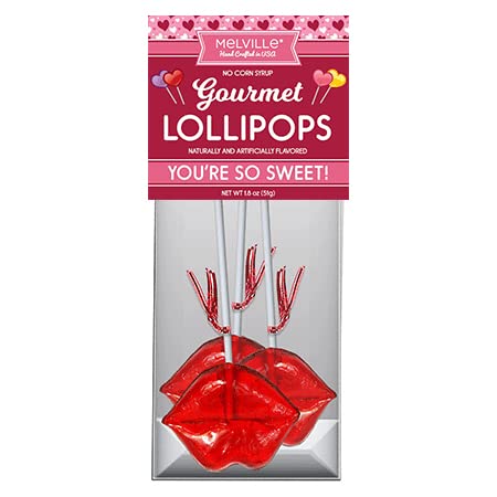 Miniatura 2 de Melville Candy Hard Candy - Paleta de labios rojos de San Valentín, con purpurina roja, bolsa de 3 unidades