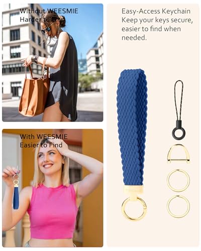 Image of WEESMILE Keychain Wristlet, Stretchy Key Chain for Car Keys with 2 Keyrings and D ring, Cute Wrist Lanyard for Women Men