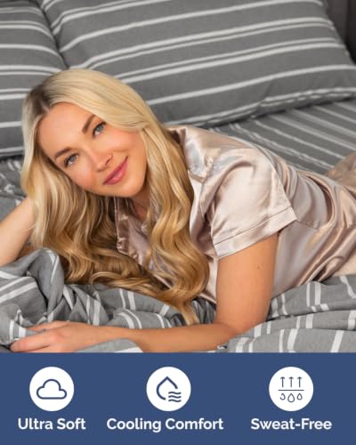 Image of Extra Deep Flex Top Split Head King Fitted Sheet - Hotel Luxury Single Fitted Sheet Only - Easily Fits 18 inch to 24 inch Mattress - Ultra Soft, Wrinkle Free w /Extra Deep Pockets - Grey Stripes 3